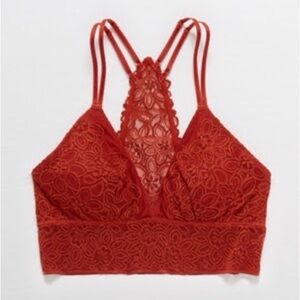 Aerie Desert Lace Racerback Bralette Rust Red Orange Lace Lined Sz Med Wireless